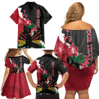 Personalised Ayiti Neg Marron Family Matching Off Shoulder Short Dress and Hawaiian Shirt Dashiki Mix Polynesian Pattern - Wonder Print Shop