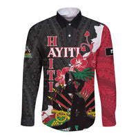 Personalised Ayiti Neg Marron Long Sleeve Button Shirt Dashiki Mix Polynesian Pattern - Wonder Print Shop