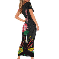 Personalised Ayiti Neg Marron Short Sleeve Bodycon Dress Dashiki Mix Polynesian Pattern - Wonder Print Shop