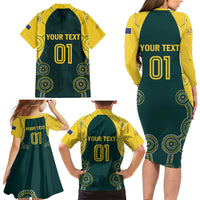 Custom Australia Cricket Family Matching Long Sleeve Bodycon Dress and Hawaiian Shirt Aussies Champions - Wonder Print Shop