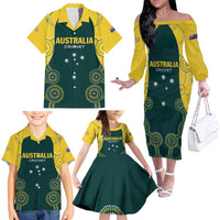 Custom Australia Cricket Family Matching Off The Shoulder Long Sleeve Dress and Hawaiian Shirt Aussies Champions - Wonder Print Shop