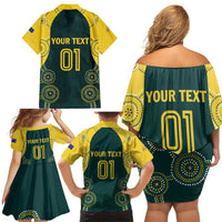 Custom Australia Cricket Family Matching Off Shoulder Short Dress and Hawaiian Shirt Aussies Champions - Wonder Print Shop