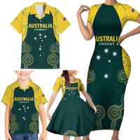 Custom Australia Cricket Family Matching Short Sleeve Bodycon Dress and Hawaiian Shirt Aussies Champions - Wonder Print Shop