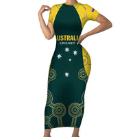 Custom Australia Cricket Family Matching Short Sleeve Bodycon Dress and Hawaiian Shirt Aussies Champions - Wonder Print Shop