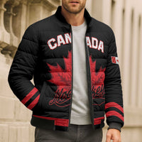 Custom Canada 2026 Hockey Bomber Puffer Jacket Team Maple Leaf Black Version - Wonder Print Shop
