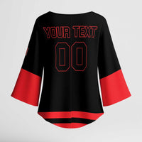 Custom Canada 2026 Hockey Kimono Sleeve Blouse Team Maple Leaf Black Version - Wonder Print Shop