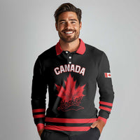 Custom Canada 2026 Hockey Long Sleeve Polo Shirt Team Maple Leaf Black Version - Wonder Print Shop