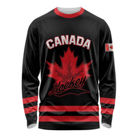 Custom Canada 2026 Hockey Long Sleeve Shirt Team Maple Leaf Black Version - Wonder Print Shop