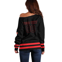 Custom Canada 2026 Hockey Off Shoulder Sweater Team Maple Leaf Black Version - Wonder Print Shop