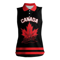 Custom Canada 2026 Hockey Women Sleeveless Polo Shirt Team Maple Leaf Black Version - Wonder Print Shop
