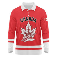 Custom Canada 2026 Hockey Long Sleeve Polo Shirt Team Maple Leaf Red Version - Wonder Print Shop