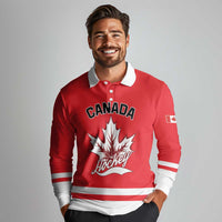 Custom Canada 2026 Hockey Long Sleeve Polo Shirt Team Maple Leaf Red Version - Wonder Print Shop