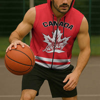Custom Canada 2026 Hockey Sleeveless Zip Hoodie Team Maple Leaf Red Version - Wonder Print Shop