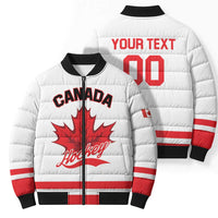 Custom Canada 2026 Hockey Bomber Puffer Jacket Team Maple Leaf White Version - Wonder Print Shop