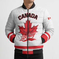 Custom Canada 2026 Hockey Bomber Puffer Jacket Team Maple Leaf White Version - Wonder Print Shop