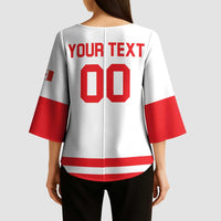 Custom Canada 2026 Hockey Kimono Sleeve Blouse Team Maple Leaf White Version - Wonder Print Shop