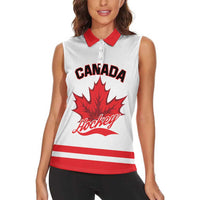 Custom Canada 2026 Hockey Women Sleeveless Polo Shirt Team Maple Leaf White Version - Wonder Print Shop