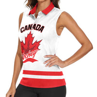 Custom Canada 2026 Hockey Women Sleeveless Polo Shirt Team Maple Leaf White Version - Wonder Print Shop