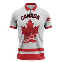 Custom Canada 2026 Hockey Zipper Polo Shirt Team Maple Leaf White Version - Wonder Print Shop