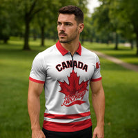 Custom Canada 2026 Hockey Zipper Polo Shirt Team Maple Leaf White Version - Wonder Print Shop