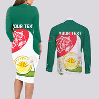 Bangladesh Independence Day Couples Matching Long Sleeve Bodycon Dress and Long Sleeve Button Shirt Royal Bengal Tiger With Water Lily - Wonder Print Shop