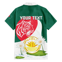 Bangladesh Independence Day Family Matching Off Shoulder Long Sleeve Dress and Hawaiian Shirt Royal Bengal Tiger With Water Lily - Wonder Print Shop
