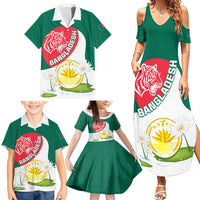 Bangladesh Independence Day Family Matching Summer Maxi Dress and Hawaiian Shirt Royal Bengal Tiger With Water Lily - Wonder Print Shop