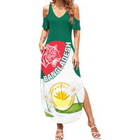 Bangladesh Independence Day Family Matching Summer Maxi Dress and Hawaiian Shirt Royal Bengal Tiger With Water Lily - Wonder Print Shop