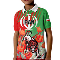 Iran Republic Day Kid Polo Shirt Asiatic Lion With Tulip Flower - Wonder Print Shop
