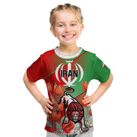 Iran Republic Day Kid T Shirt Asiatic Lion With Tulip Flower - Wonder Print Shop