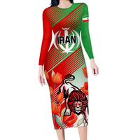 Iran Republic Day Long Sleeve Bodycon Dress Asiatic Lion With Tulip Flower - Wonder Print Shop