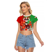 Iran Republic Day Raglan Cropped T Shirt Asiatic Lion With Tulip Flower - Wonder Print Shop