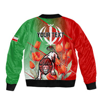 Iran Republic Day Sleeve Zip Bomber Jacket Asiatic Lion With Tulip Flower - Wonder Print Shop