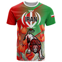 Iran Republic Day T Shirt Asiatic Lion With Tulip Flower - Wonder Print Shop