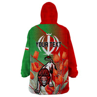 Iran Republic Day Wearable Blanket Hoodie Asiatic Lion With Tulip Flower - Wonder Print Shop