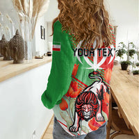Iran Republic Day Women Casual Shirt Asiatic Lion With Tulip Flower - Wonder Print Shop