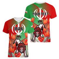 Iran Republic Day Women V Neck T Shirt Asiatic Lion With Tulip Flower - Wonder Print Shop