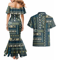 Persian Patchwork Pattern Couples Matching Mermaid Dress and Hawaiian Shirt Unique Blue - Wonder Print Shop