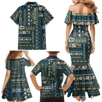 Persian Patchwork Pattern Family Matching Mermaid Dress and Hawaiian Shirt Unique Blue - Wonder Print Shop