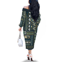 Persian Patchwork Pattern Family Matching Off Shoulder Long Sleeve Dress and Hawaiian Shirt Unique Blue - Wonder Print Shop