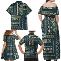 Persian Patchwork Pattern Family Matching Off Shoulder Maxi Dress and Hawaiian Shirt Unique Blue - Wonder Print Shop