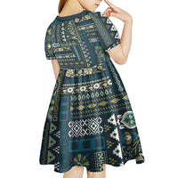 Persian Patchwork Pattern Kid Short Sleeve Dress Unique Blue - Wonder Print Shop