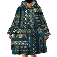 Persian Patchwork Pattern Wearable Blanket Hoodie Unique Blue - Wonder Print Shop
