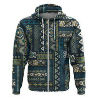Persian Patchwork Pattern Zip Hoodie Unique Blue - Wonder Print Shop