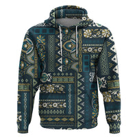 Persian Patchwork Pattern Zip Hoodie Unique Blue - Wonder Print Shop