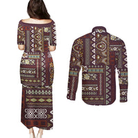 Persian Patchwork Pattern Couples Matching Puletasi and Long Sleeve Button Shirt Unique Brown - Wonder Print Shop