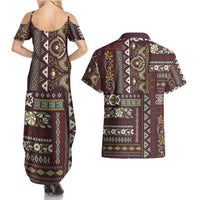 Persian Patchwork Pattern Couples Matching Summer Maxi Dress and Hawaiian Shirt Unique Brown - Wonder Print Shop