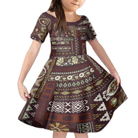 Persian Patchwork Pattern Family Matching Long Sleeve Bodycon Dress and Hawaiian Shirt Unique Brown - Wonder Print Shop