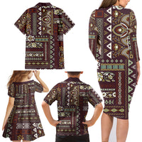 Persian Patchwork Pattern Family Matching Long Sleeve Bodycon Dress and Hawaiian Shirt Unique Brown - Wonder Print Shop