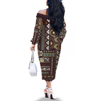 Persian Patchwork Pattern Family Matching Off Shoulder Long Sleeve Dress and Hawaiian Shirt Unique Brown - Wonder Print Shop